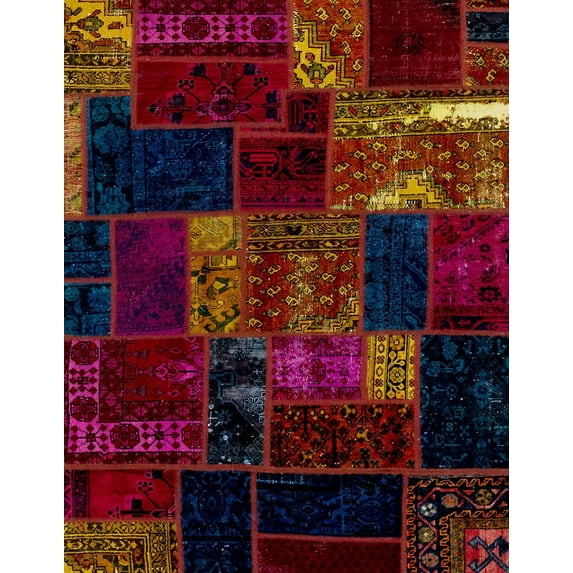Ahgly Company Indoor Rectangle Abstract Burgundy Red Patchwork Area Rugs, 5' x 7'