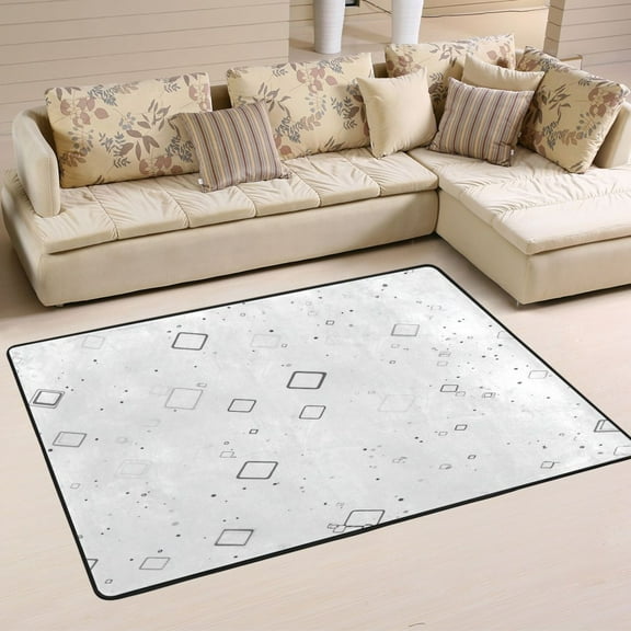 Grey Square Pattern Soft Polyester Area Rug 36''x24'', Non Slip, Memory Foam, Water Absorbent