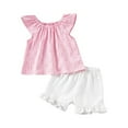 thumbnail image 1 of Zpanxa Girls Matching Sets Solid Color Small Flying Sleeve Cutout Top and Elastic Waist Ruffled Shorts Summer Set 2 Years, 1 of 7