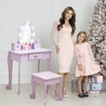 thumbnail image 1 of MIUUKA Kids Vanity Table and Chair Set,Wooden Princess Makeup Dressing Table with Lighted Mirror,Stool,Storage Drawer & Compartments,Pretend Play Vanity,Purple, 1 of 5