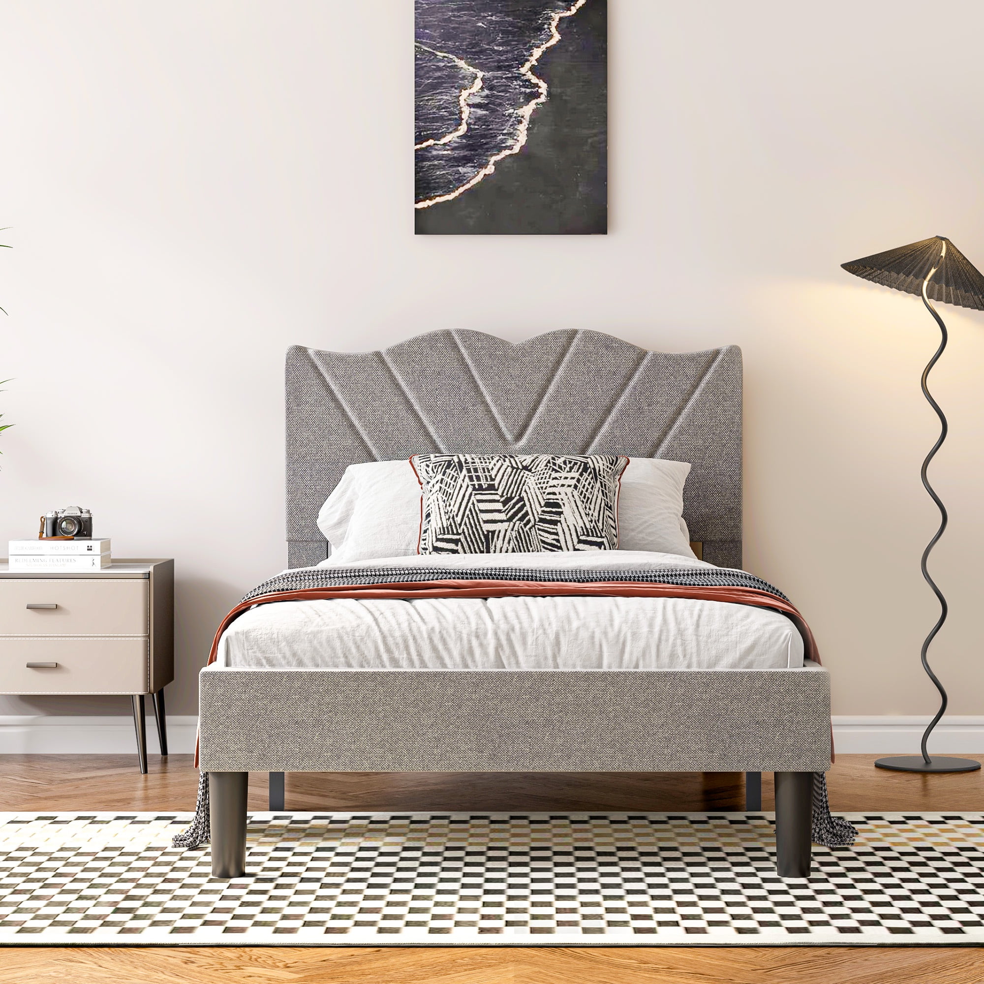 LEGAHOME Twin Bed Frame, Upholstered Platform Bed with Headboard and Footboard, Modern Twin Size Bed Frame, Heavy Duty Single Bed Frame, No Box Spring Needed, Gray