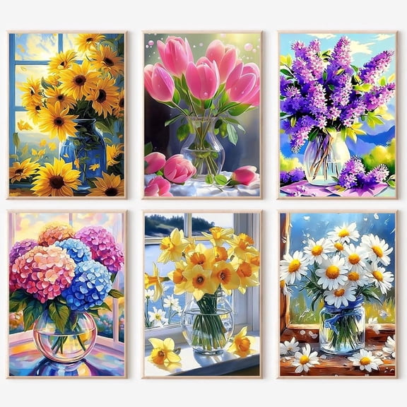 JYLMOOD 6pcs Paint by Numbers for Adults Kits, DIY Easy Painting by Numbers for Gift Home Wall Decoration 25x35cm(without Frame)