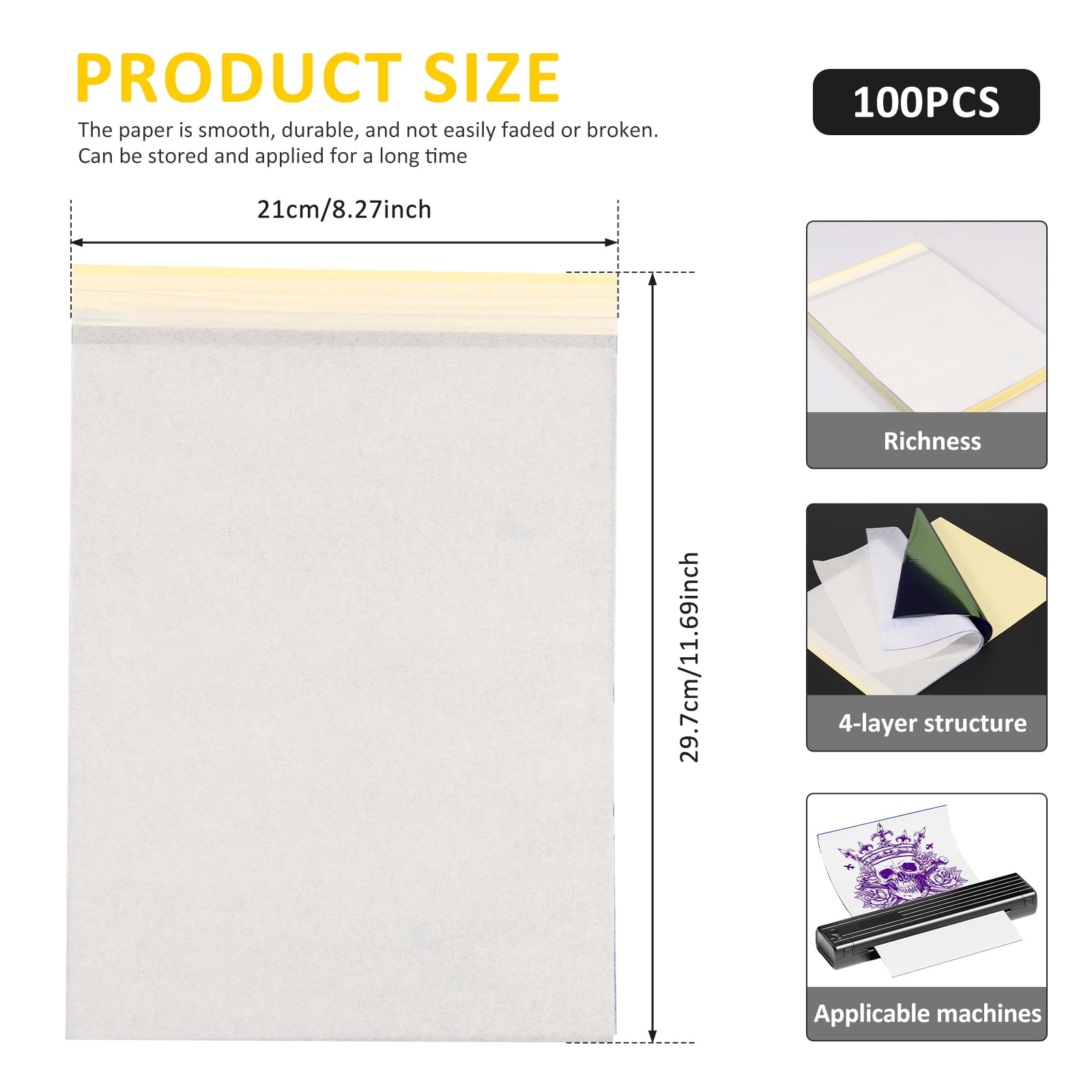 Toorise 100 Sheets Tattoo Transfer Paper A4 Size Tattoo Stencil Paper 4 Layers Thermal Stencil Paper DIY Tattoo Tracing Paper for Commercial and Personal Use