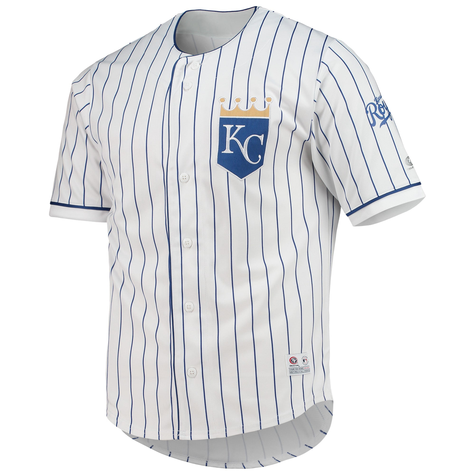 Men's True-Fan White/Royal Kansas City Royals Pinstripe Jersey