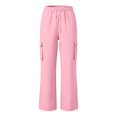 thumbnail image 5 of Ticikt Kids Cargo Sweatpants, Drawstring Elastic Waist Multi‑Pocket Solid Color Wide Leg Casual Sports Trousers for Boys Girls,Pink, 5 of 7