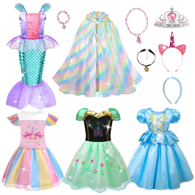 Vestido de princesa Meland para niñas con capa de 3 a 8 años y accesorios