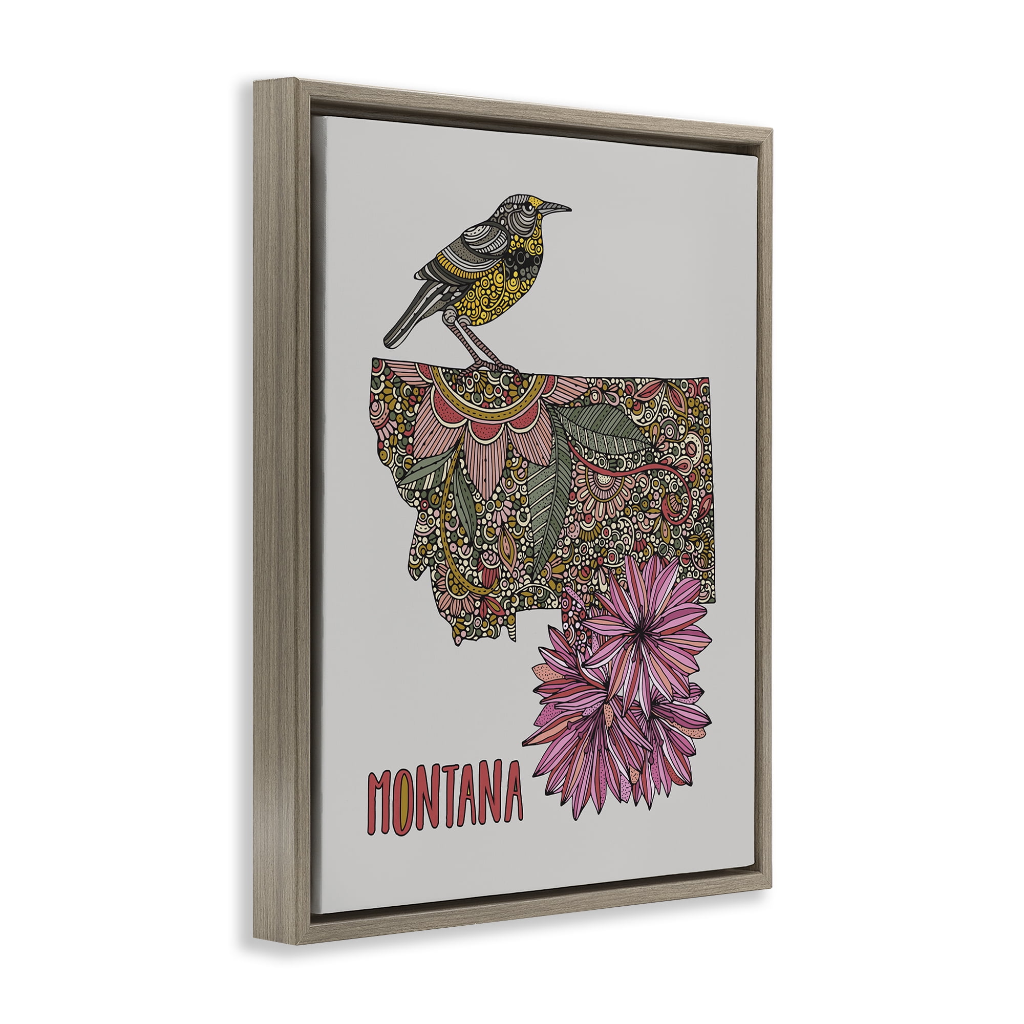 Stupell Industries Floral Montana State Botanical & Floral Painting Brown Floater Framed Art Print Wall Art, 17 x 21