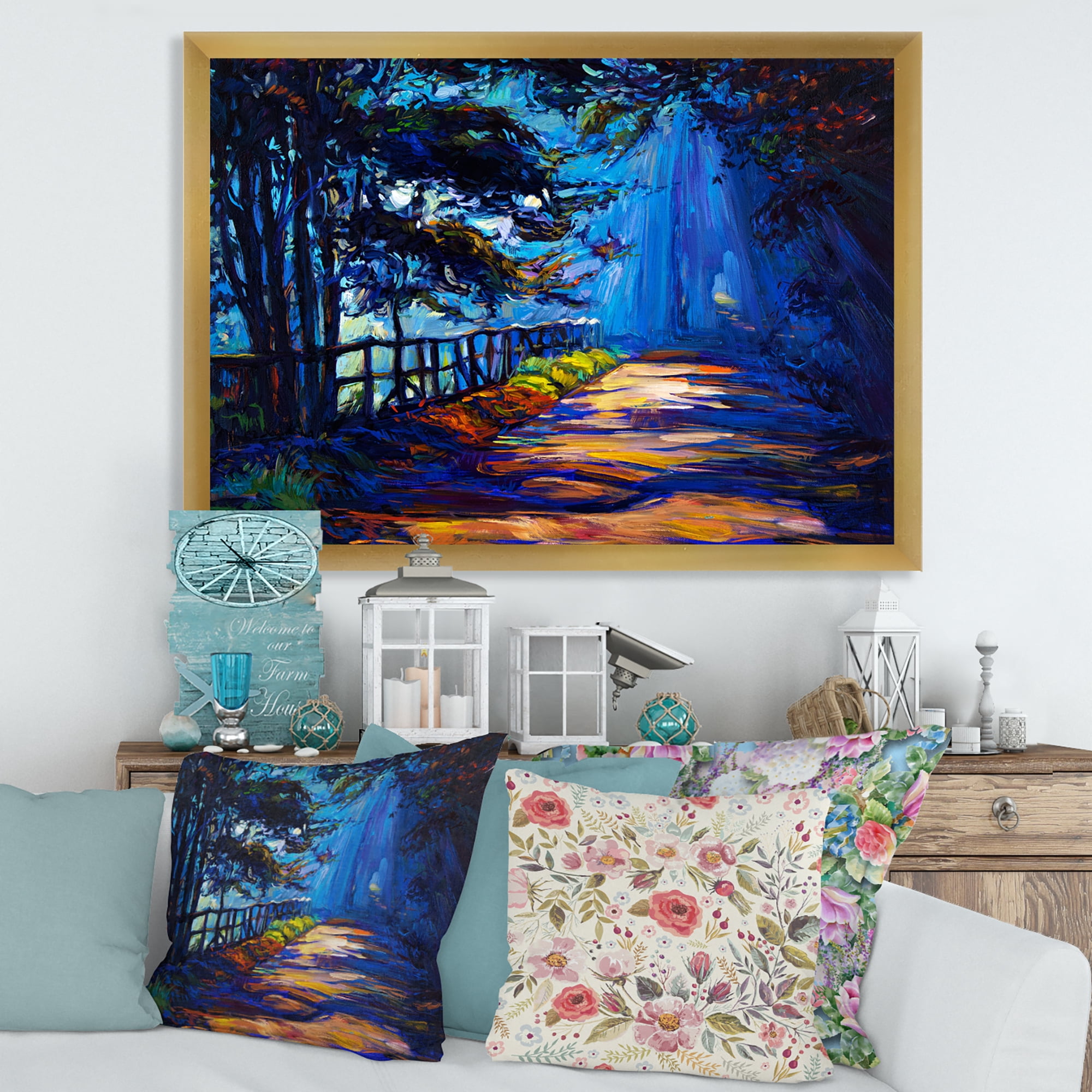 Designart 'Park Road In The Afternoon Shadows' Lake House Framed Art Print