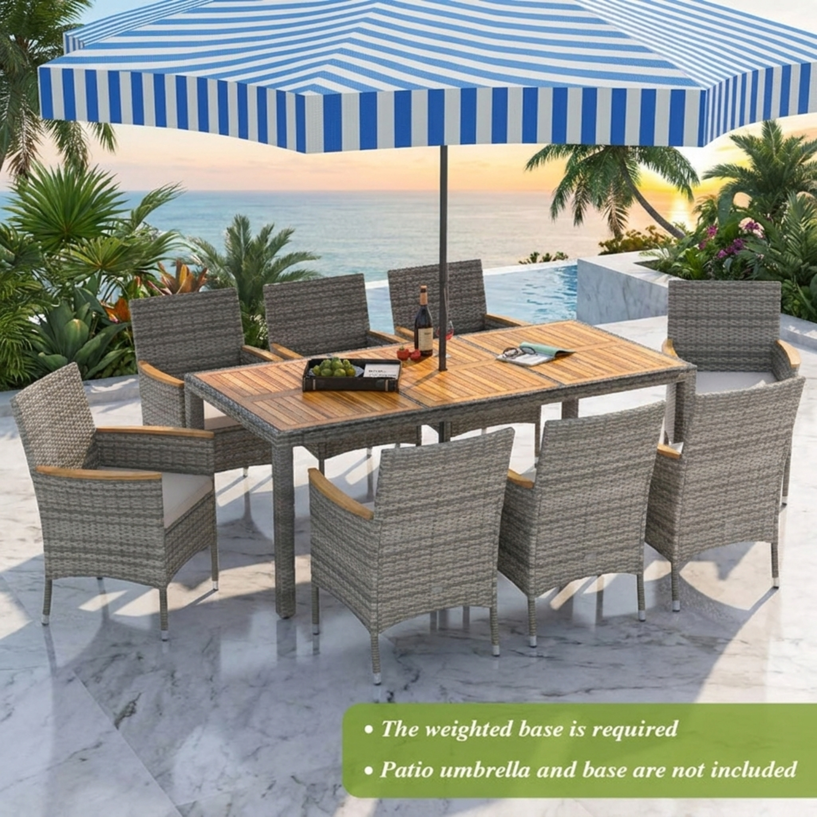 Furnibear 9 Piece Patio Wicker Dining Set Outdoor Conversation Set with Cushioned Chairs and Large Table for Deck Garden, Gray and Off White