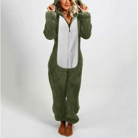 

〖Yilirongyumm〗 Coats For Women Winter Casual Pajamas Jumpsuit Long Sleeve Warm Hooded Sleepwear Women Rompe Women s Coat