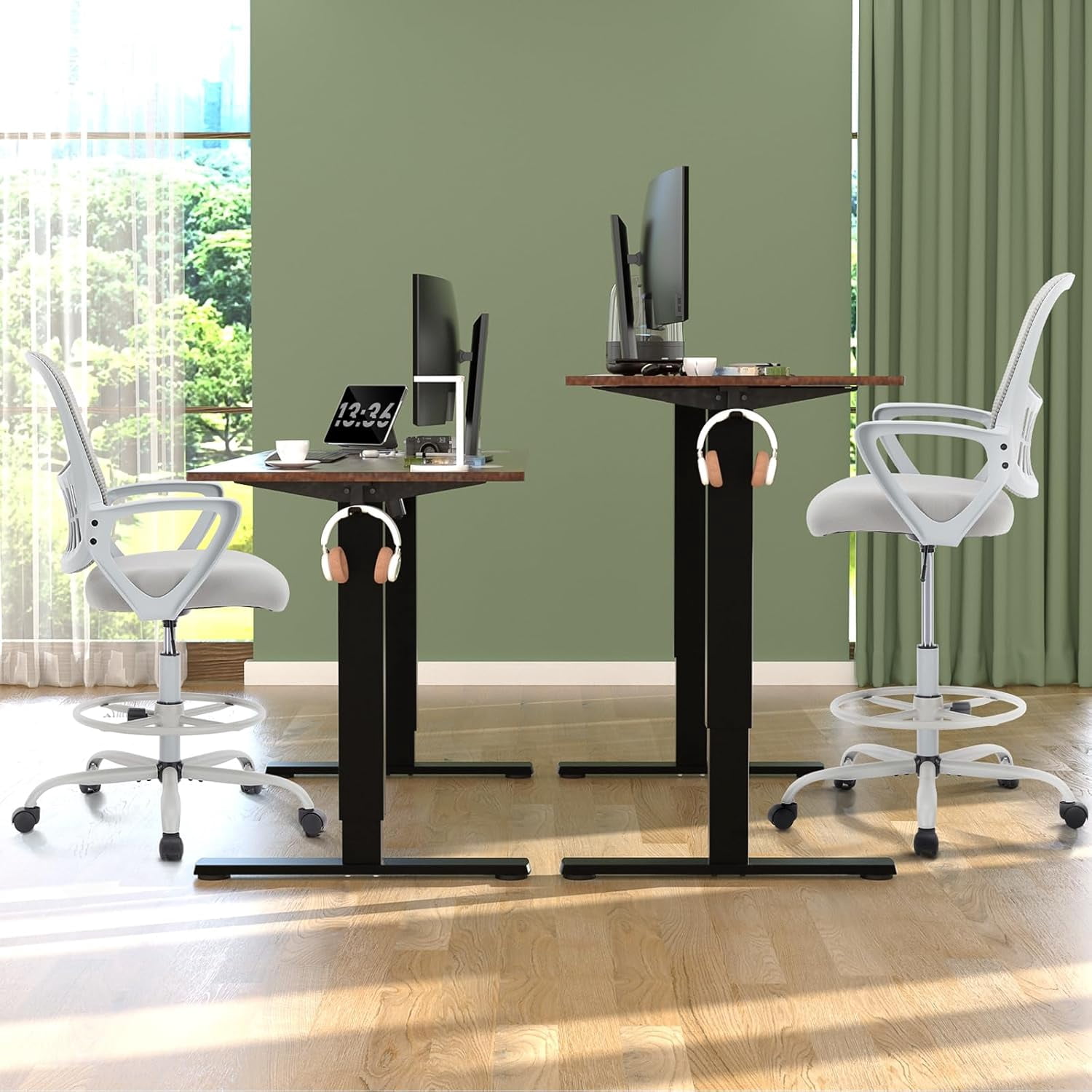 Howcool Drafting Chair Tall Office Chair with Adjustable Foot Ring, Height Adjustable Swivel Rolling Counter Height Chair for Standing Desk Home Office