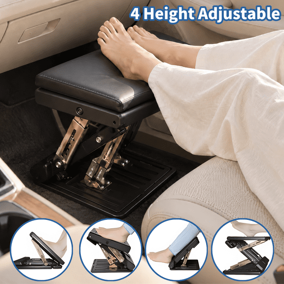 Ymokee Foot Rests, 4 Height Adjustable Soft Car Footstool Under Desk/Car Footrest Business Trip at Work for Improved Circulation and Posture,Home, Office (Black)