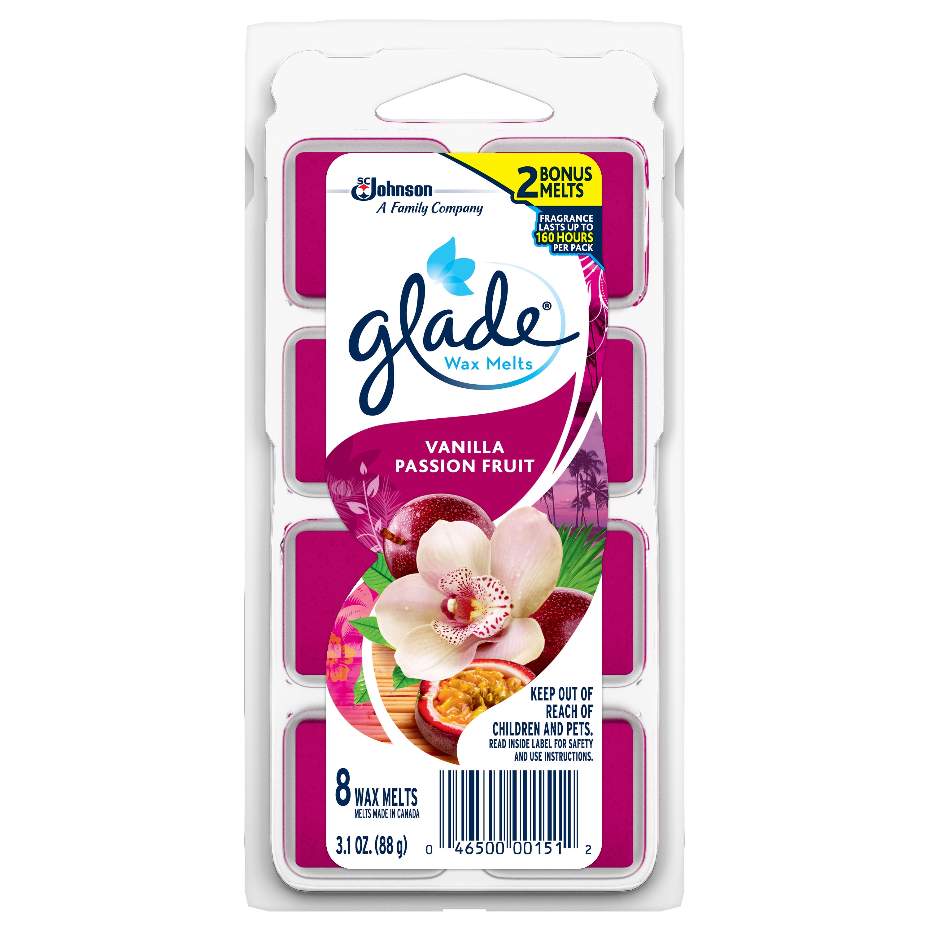 Glade Wax Melts Vanilla Passion Fruit Air Freshener Refill, 3.1 Oz., 8