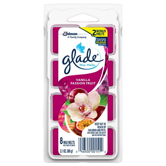 Glade Wax Melts Air Freshener Refill, Vanilla Passion Fruit, 8 refills, 3.1 oz
