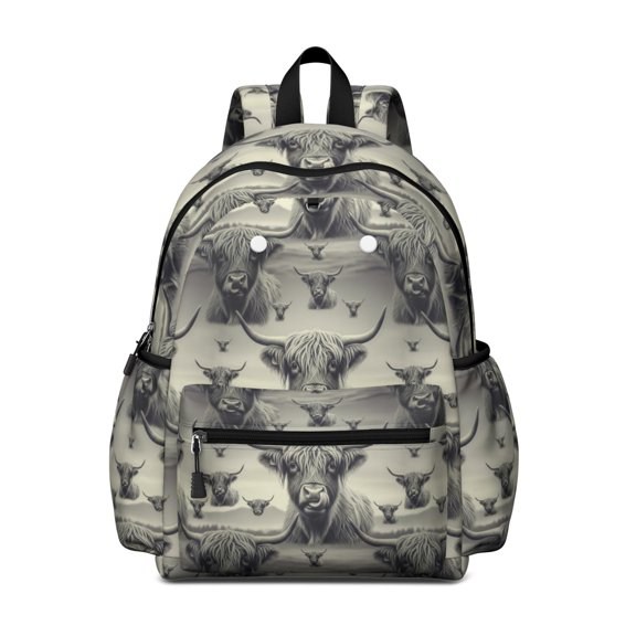 Highland Cow and Calf Print Backpack for School, Cute School Bag with Adjustable Shoulder Straps and Padded Back, 13.4"x11"x4.7"