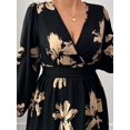 thumbnail image 6 of Plus Size Women Floral Print Elegant Crossover Neck Ruched Puff Sleeve Long Dress Fall Cloth For Women, 6 of 6