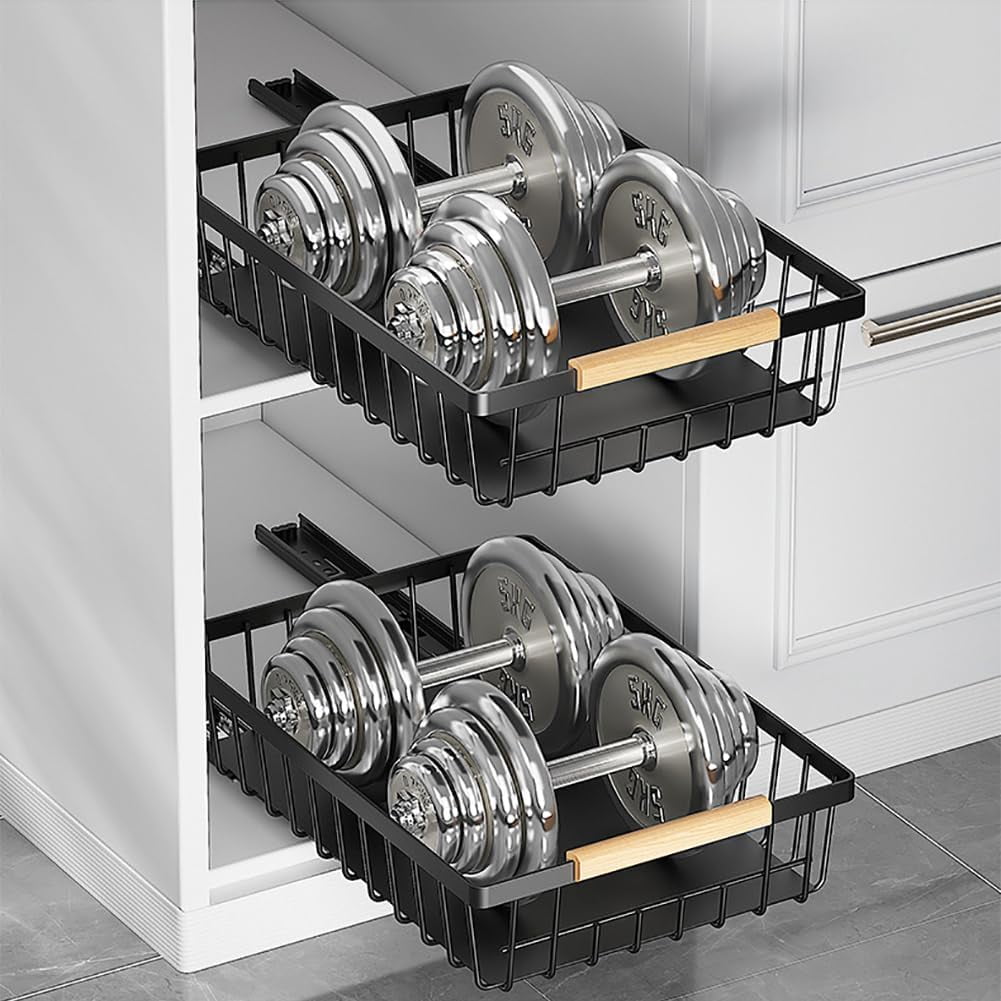 HOBLOC No Drill Pull Out Cabinet Organizer,Multifunctional Under Sink Pull Out Drawers Storage Sliding Kitchen Storage Drawer For Kitchen Bathroom Cabinets Pantry Black Upgraded 2 Card Lines