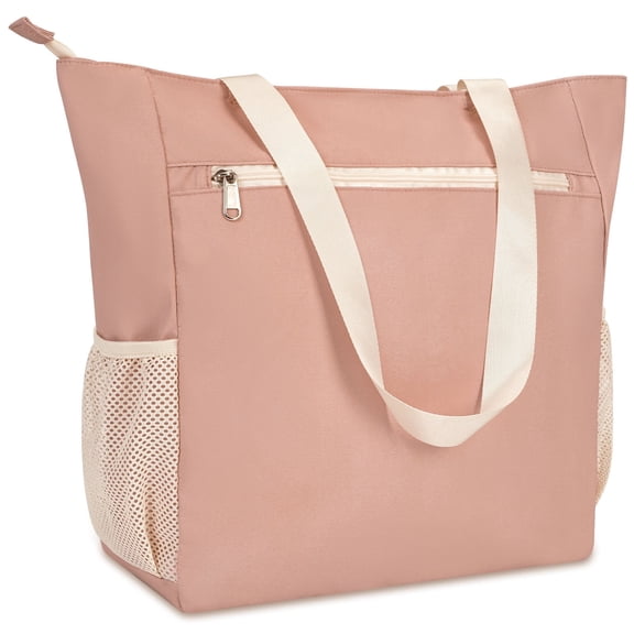 Travel Beach Tote Bag Large Capacity Shoulder Handbag with Multi Pockets Water-resistant for Seaside Shopping Casual for Women, Dark Pink