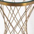 Concave Round Brass Metal Accent Table with Glass Top