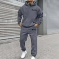 thumbnail image 2 of PMVFHDE Hoodies for Men Set Solid Color Hooded Sweatshirt and Pants Casual Sports Print Loose Two Piece Dark Gray,L, 2 of 4