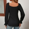 thumbnail image 4 of XFLWAM Women's V Neck Drawstring Ruched Tops Puff Long Sleeve Ruffle Cuff Shirts Solid Color Casual Blouses Black L, 4 of 5