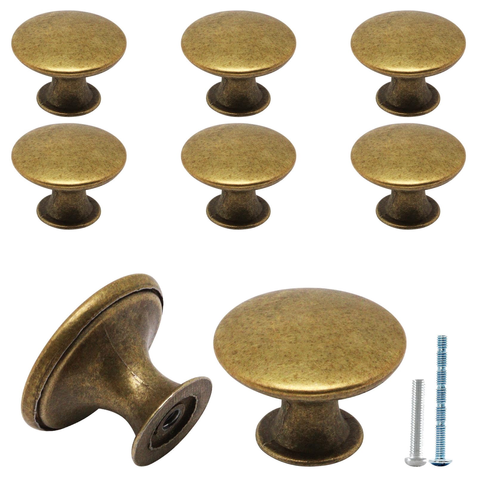 8 Pack Antique Brass Cabinet Knobs, Round Dresser Knobs Kitchen Drawer Knob, Single Hole Cupboard Door Knob Dresser Drawer Pulls Handles