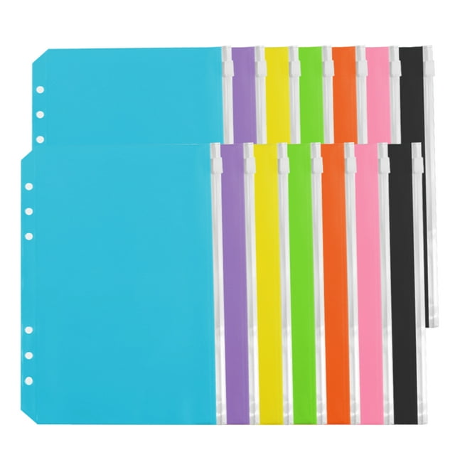 14 Pcs Sacs à Feuilles en Papier PVC à Fermeture Éclair A5 pour Papeterie, Poignée d'École, Poche, 6 Trous, Durables, Imperméables, Grille Transparente