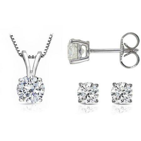Chetan Collection 0.75 Carat T.W. Diamond 10kt White Gold Round-Shape Pendant and Earring Set