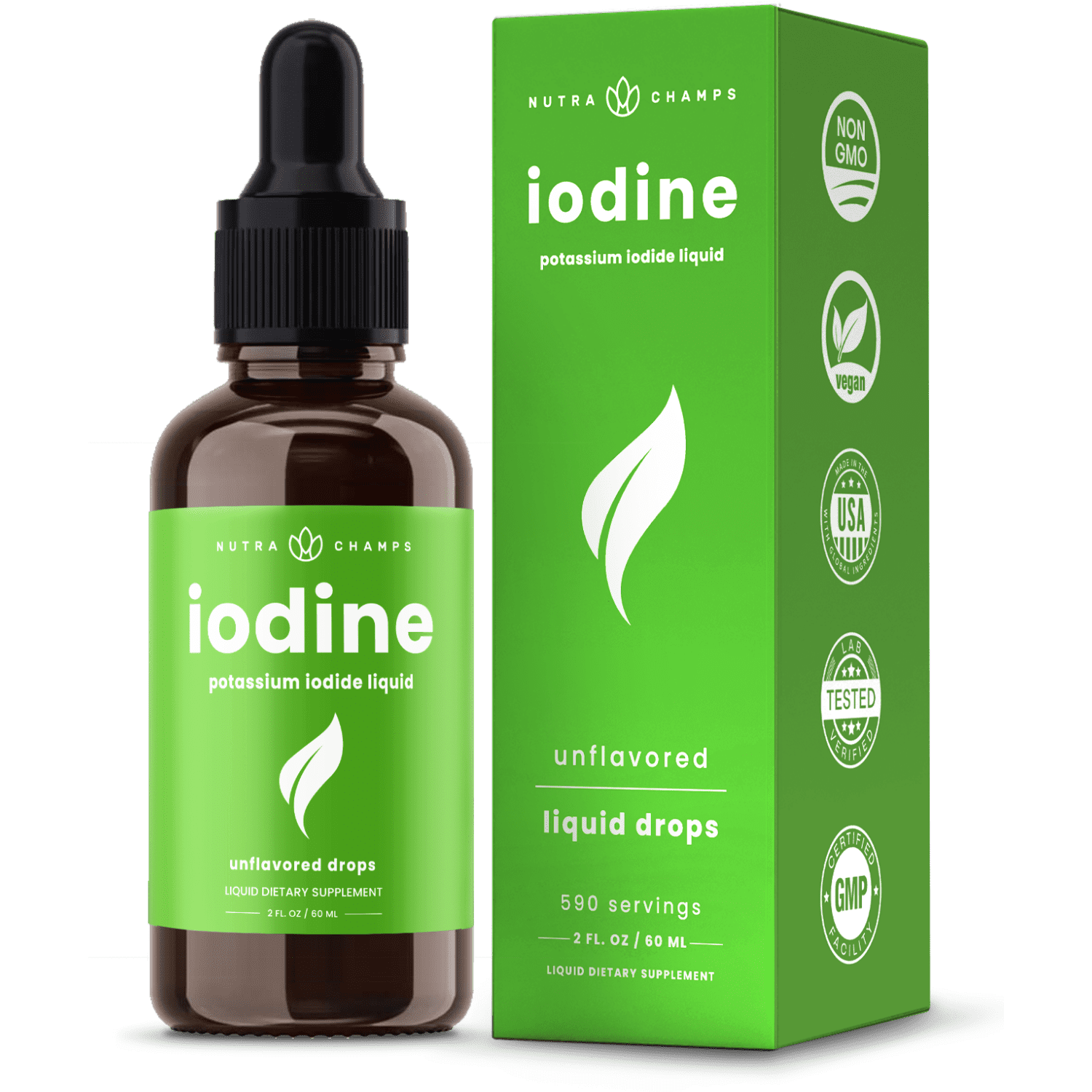 NutraChamps Iodine Drops (1-2 Year Supply) Vegan Liquid Iodine Supplement Solution - Supports Thyroid Health, Hormones & Weight, Higher Absorption Than Tablets - Iodine Tincture 590 Servings