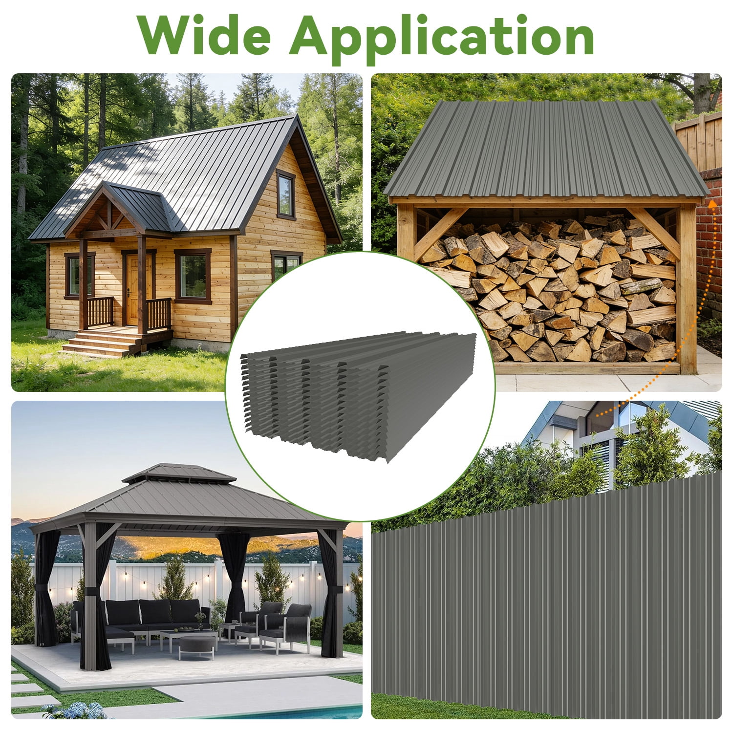 10 Pcs Metal Roofing Panels 61.02" x 18.9" Corrugated Galvanized Steel Roof Panels, Metal Siding Panels Gazebo Top Cover for Pergola, Patio, Garden and Mobile Home, Gray Color