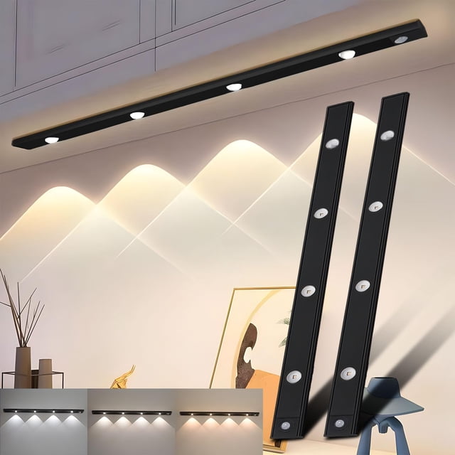 URPOW LED Luz de Armario con Sensor de Movimiento, Luces LED Ultrafinas Recargables por USB de 3 Colores Regulables Debajo del Armario, Luz Nocturna para Armario, Dormitorio, Escalera