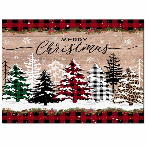 Merry Christmas Area Rug 2x3ft Xmas Tree Snowflake Non-Slip Washable Square Rugs Red Buffalo Plaid Wood Grain Soft Felt Indoor Floor Mat for Bedroom Kitchen Living Room Bathroom
