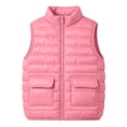 thumbnail image 4 of Spazoro Girls Lightweight Puffer Vest with Patch Pockets, Full Zip Sleeveless Solid Color Stand Collar Warm Quilted Outerwear Gilet Pink Size 4-5T, 4 of 9