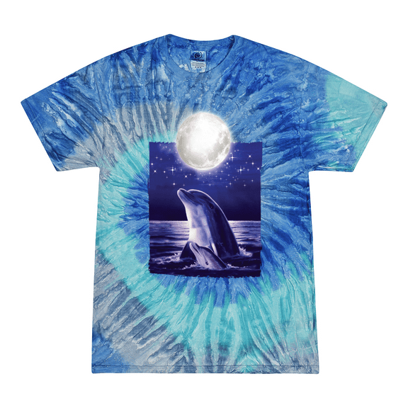 Wild Bobby, Nautical Full Moon Bottlenose Dolphin Animal Lover Tie-Dye T-Shirt