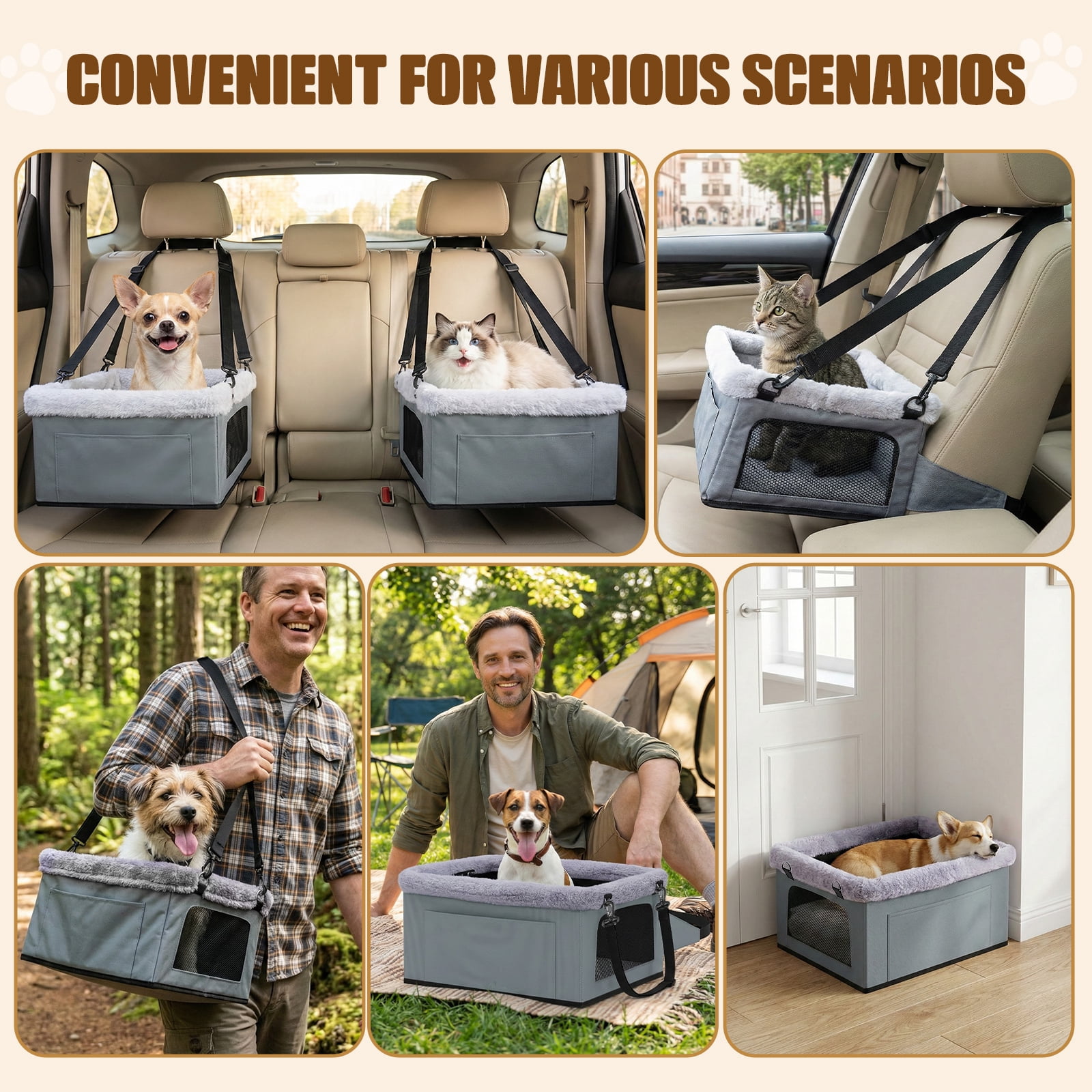 LAKWAR Dog Car Seat for Small Dogs-Booster Car Seat Sturdy with Metal Frame Safety Leash Comfort Cushion for Pets up to 20 lbs