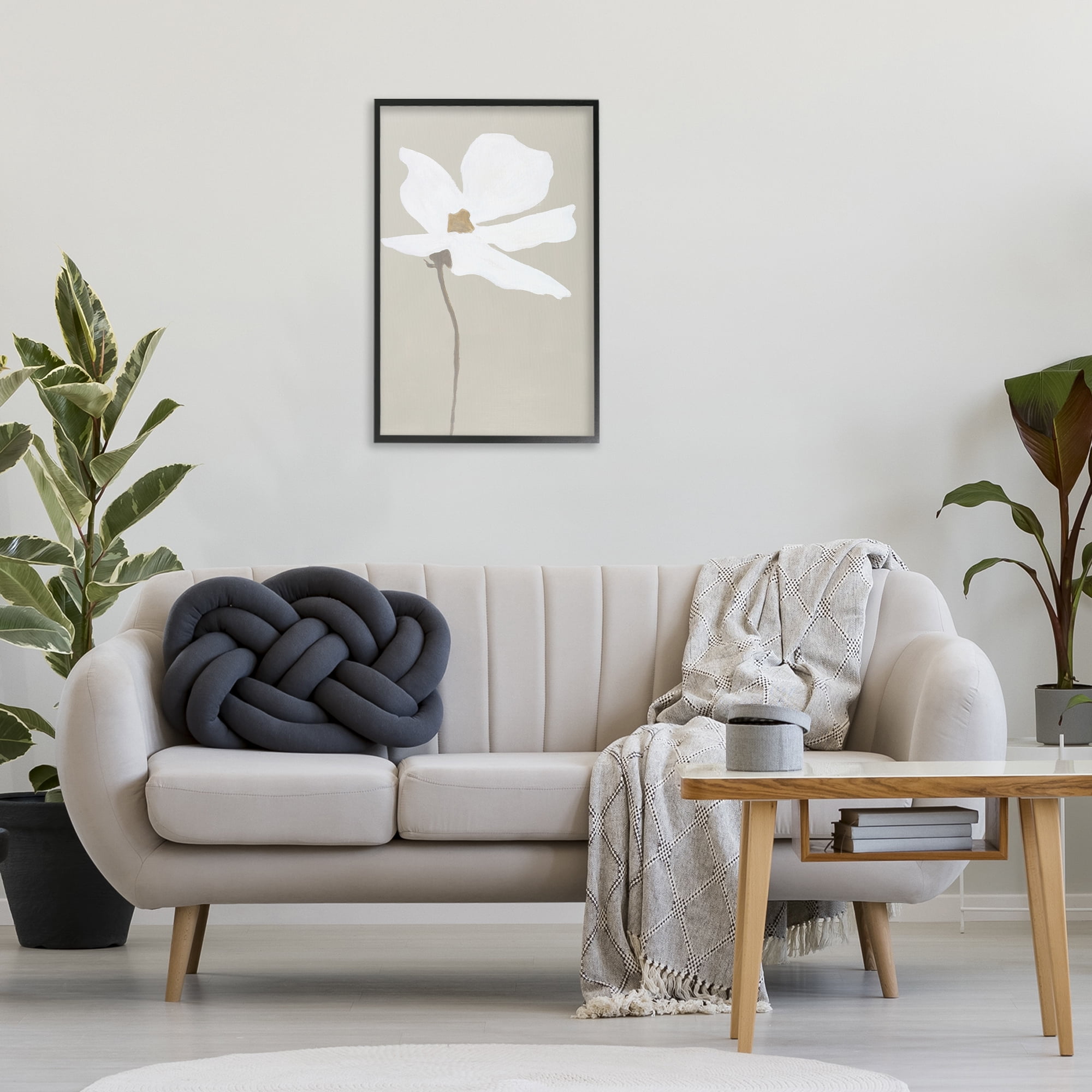 Stupell Industries White Flower Sprout Botanical & Floral Painting Black Framed Art Print Wall Art, 20 x 30