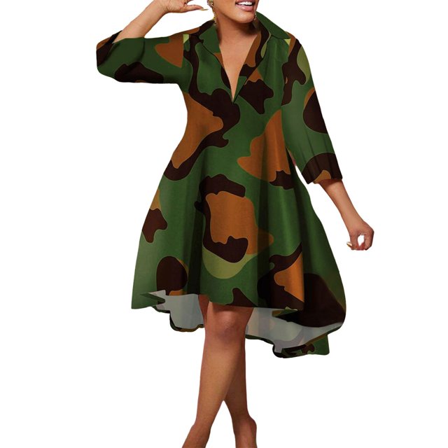 Gibobby Vestido Causal para Mujer de Verano Vestidos camiseros sueltos casuales para mujer Vestidos estampados Ropa de club nocturno(Camuflaje,M)