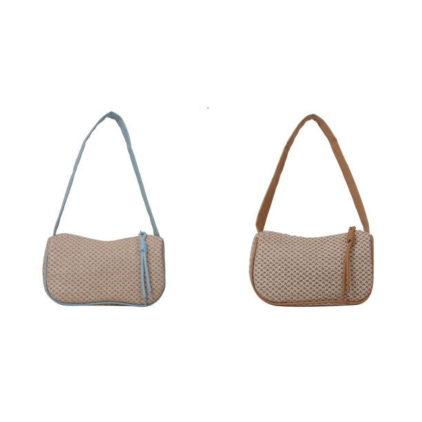 Bolso Hombro Tejido Paja para Mujer Mano Informal A () Azul