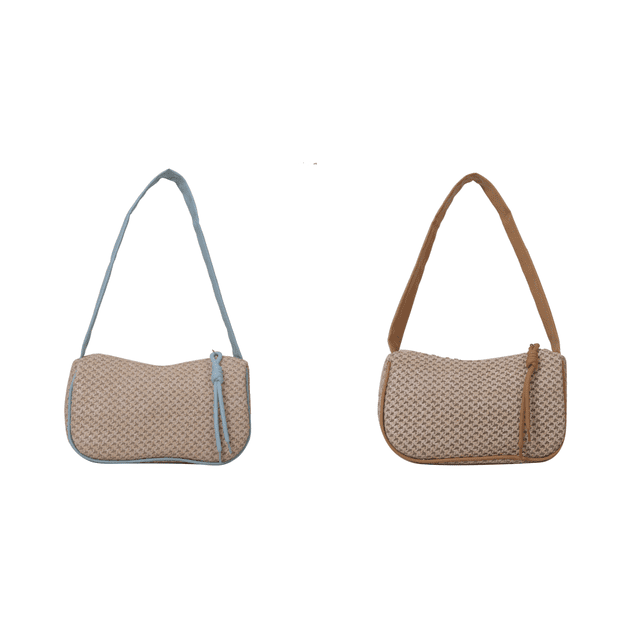 Bolso Hombro Tejido Paja para Mujer Mano Informal A () Azul