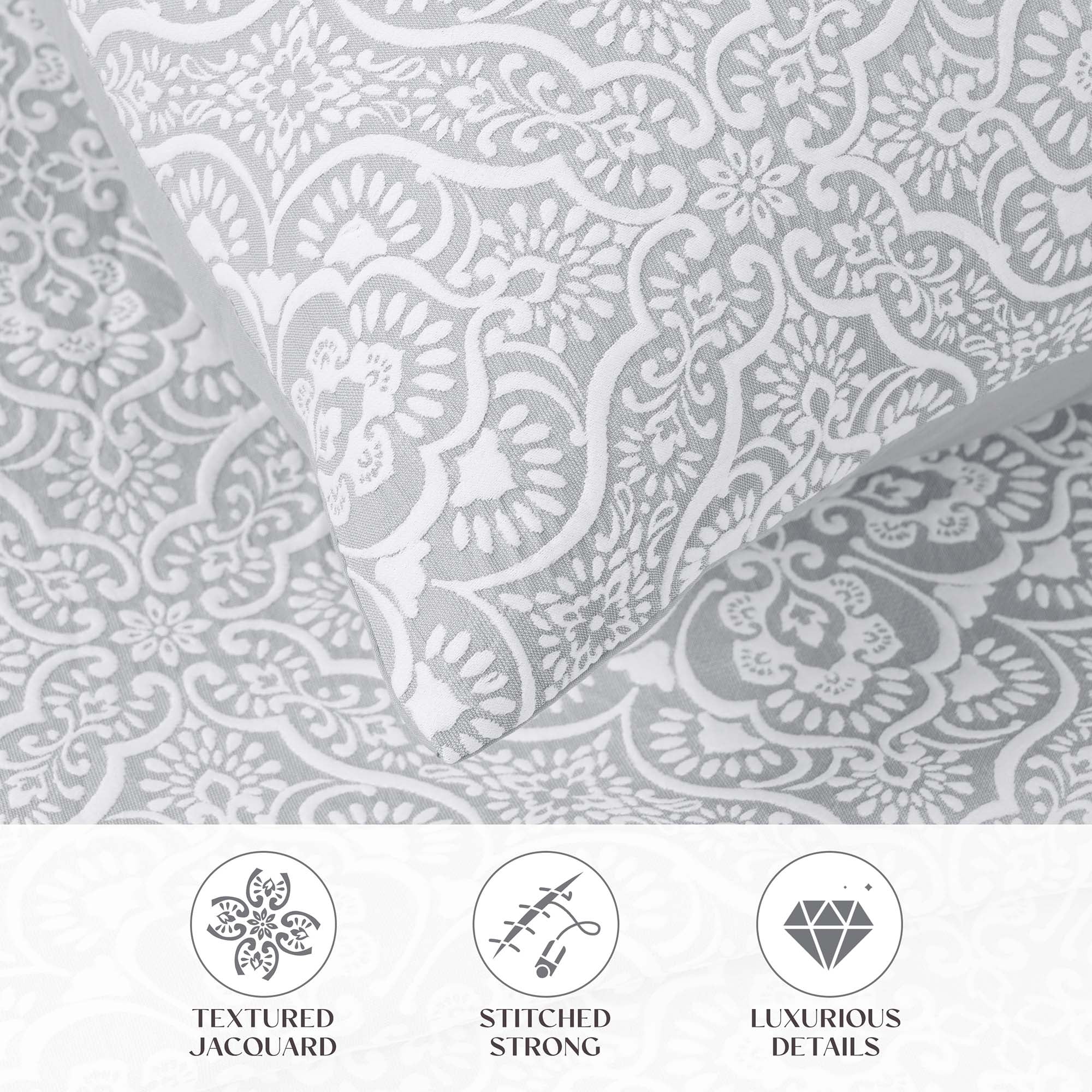 Superior Enzy Floral Matelasse Bedspread and Sham Set, 3-Piece Soft Textured Jacquard Bedspreads, California King, Silver
