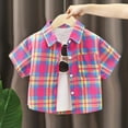 thumbnail image 2 of Gyexs Boys Plaid Short Sleeve Shirt Size 1-11Y Collared Button Down Dress Shirt Casual T Shirts Toddler Summer Tops with Pocket (Child, Hot Pink, 6-7 Years), 2 of 10