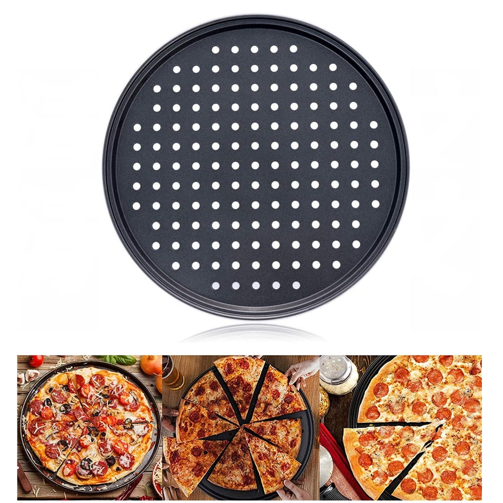 Black 3 Pieces Pizza Crisper Pan Carbon Steel Pizza Pan Non-Stick Round Pizza Tray with Holes for Home Restaurant Hotel Use 9 Inch //11 Inch//12.5 Inch
