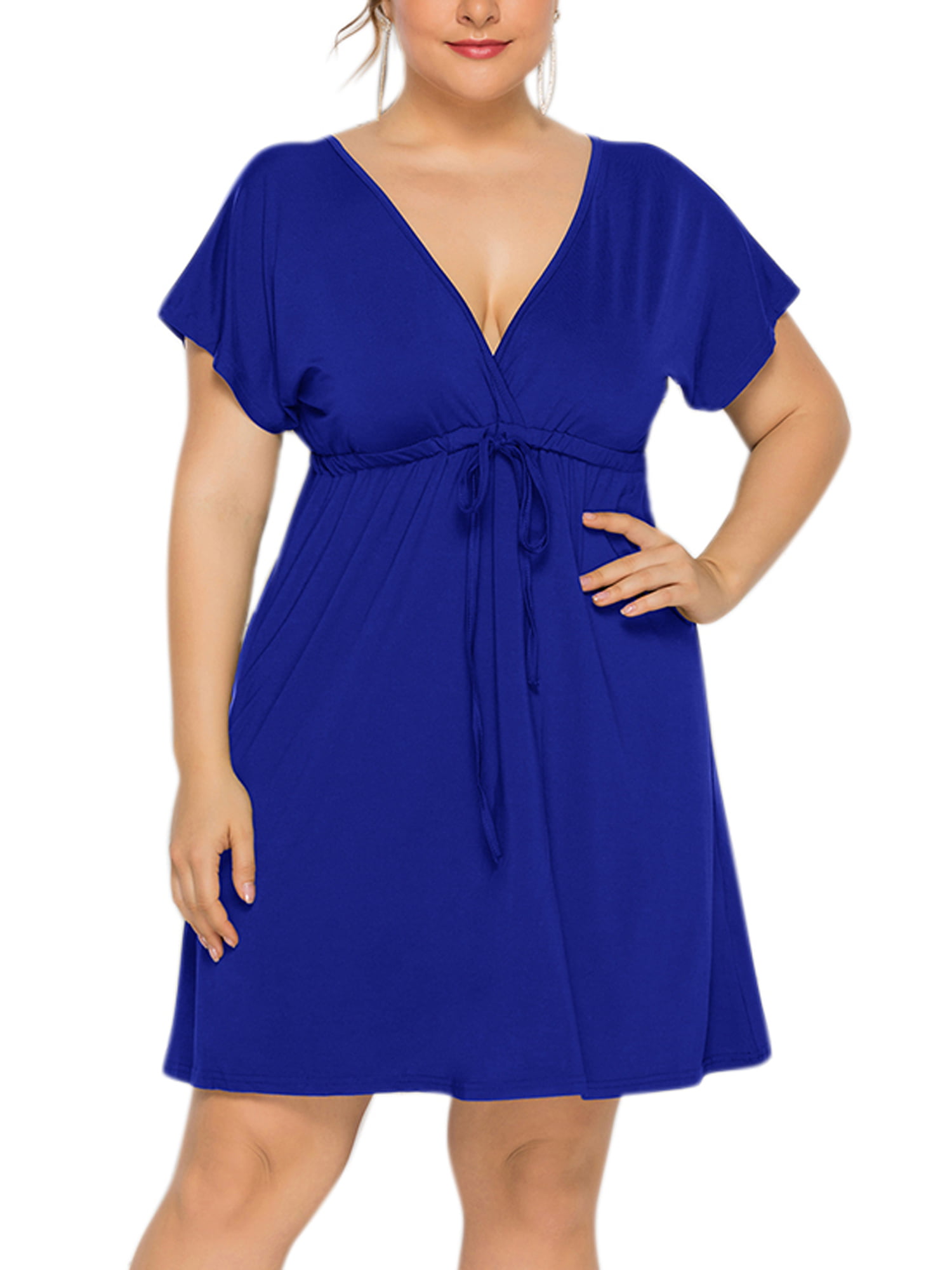 UPAIRC Women's Plus Size Sexy V Neck Lace Up Sundress Party Summer ...