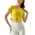 thumbnail image 3 of Opperiaya Hauts de Sport pour Femmes, Manches Courtes Col Rond Asymétrique T-Shirts de Yoga Course, 3 of 5