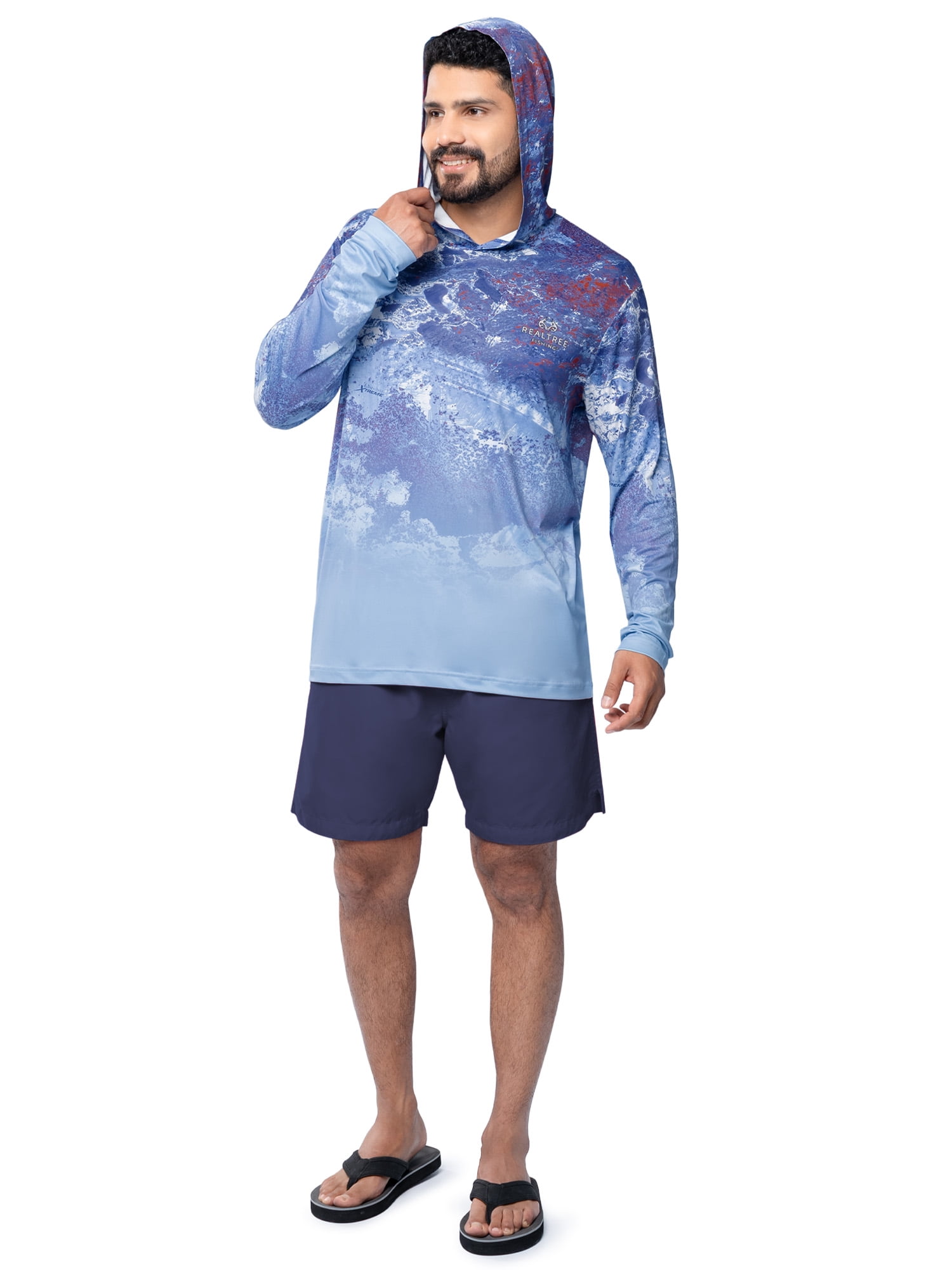 Realtree Men's Fishing Flex Americana UPF30 Long Sleeve Performance Hooded Shirt, Size S-3XL