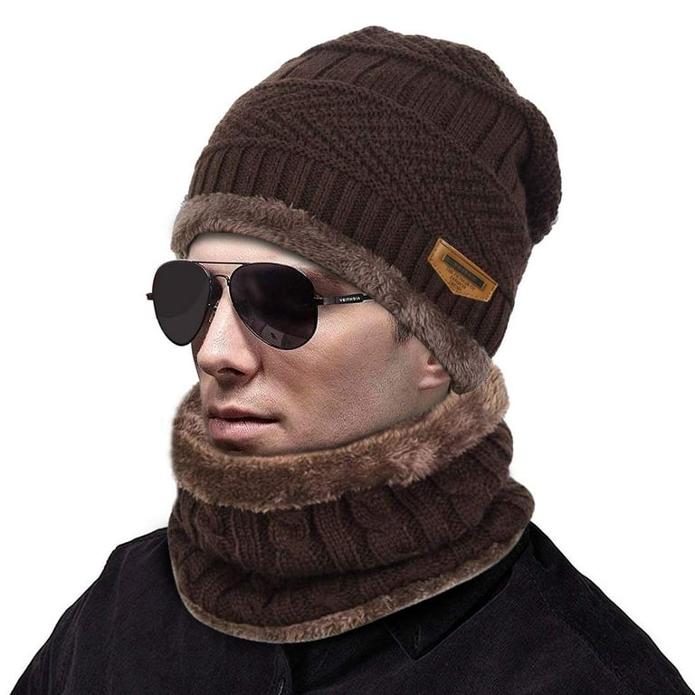 Winter Beanie Hat Scarf Set Warm Knit Thick Fleece Lined Winter