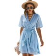 thumbnail image 3 of Vestido de verano sexy para mujer Vestido corto de volantes con cuello en V Manga corta Elástic CACAGOO Vítrida solida casual de mujeres, 3 of 7