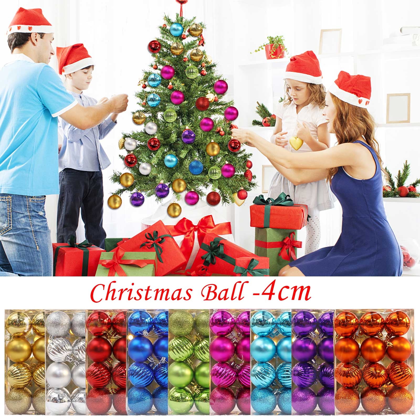Boules De Noël En Plastique 24 Pièces - Cuivre, Doré, Argenté, Avec Boîte Rangement, Décorations Sapin - 12