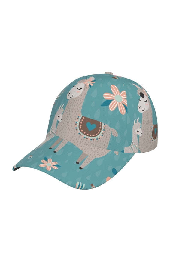 Teal Mama Llama Pattern Mens Baseball Cap  Adjustable Curved Brim Hat, Soft Cotton Sports Cap for Outdoor, Casual, and Everyday Wear, Comfortable & Breathable