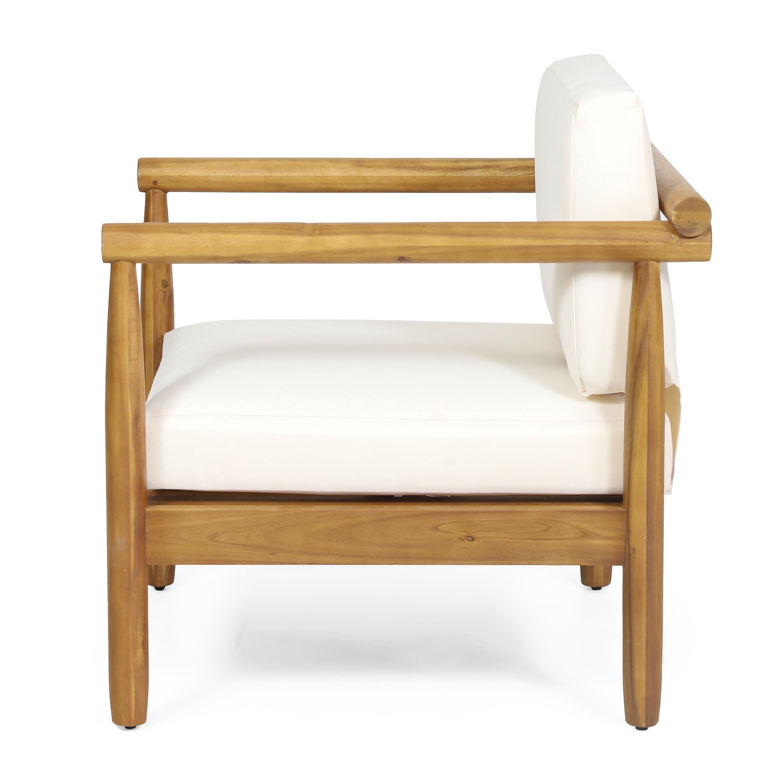 Arimo Acacia Wood Outdoor Club Chair with Cushions, Teak and Cream
